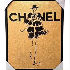 Empire Art District Chanel Gold Glitter Embellished Elegant Mrs Framed Wall Deco